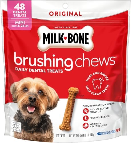 Milk-Bone Brushing Chews Original Chicken Flavor Daily Dental Dog Treats, Mini, 18.9 Oz. Bag (Pack of 5)