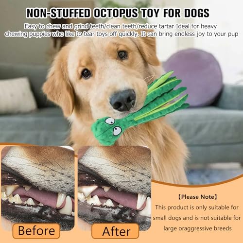 Dog Squeaky Toys Octopus, No Stuffing Plush Toys, Squeaky Octopus Dog Toy - Durable Plush for Puppies, Interactive Dogs Toys for Aggressive Chewers (Purple+Blue)