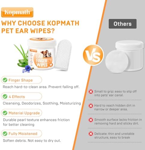Ear Cleaner Finger Wipes for Dogs & Cats, Gently Clean Earwax & Dirt, Soothe Ear Itching, Easy to Use, Natural Pet Ear Wipe for Dog, Unscented, 100 Disposable Count