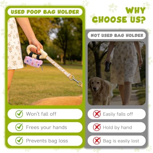 Dog Poop Bag Holder for Leashes 2 Zipper Pockets Pink 1 Pack