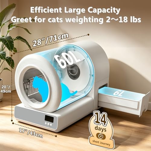 Self Cleaning Cat Litter Box for Multiple Large Cats - 60L Capacity, APP Control Automatic Litter Box with Safety Sensors, Odor-Free & Anti-Leakage, Includes Litter Mat & Litter Scoop,Apricot