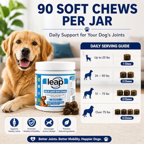 Dogs Suplements Hip & Joint - Krill Oil and Glucosamine Soft Chews, Joint Supplement for Dogs with Krill Oil,Glucosamine, Chondroitin, MSM, Turmeric, Anti Inflammatory, Mobility (Beef 90ct)