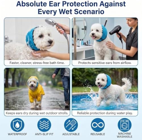 Dog Ear Covers for Bath: Waterproof Ear Wraps Keep Water Out During Bath Time - Reduce Ear Infection Risk By 97% - Anti-Slip Fit for Small Breeds Dachshund/Westie/Shiba Inu