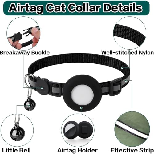 Airtag Cat Collar Breakaway, Cat Collar with Air Tag Holder, Orange | Safety Breakaway Buckle,Airtag Holder,Reflective Strip,Bell,Adjustable Size to Fit Different Cats kitten,Lightweight