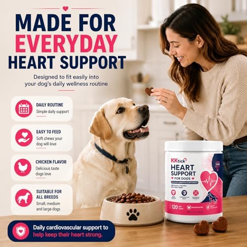 Heart Support for Dogs, Taurine & CoQ10 Soft Chews with L-Carnitine, EPA & DHA, Cardiovascular Support, Senior Heart Health & Antioxidant Support, Chicken Flavor, 120 Soft Chews