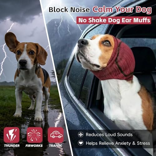 Dog Ear Muffs, No Shake Dog Ear Wrap Quiet Ear Protector Dog Calming Hoodie
