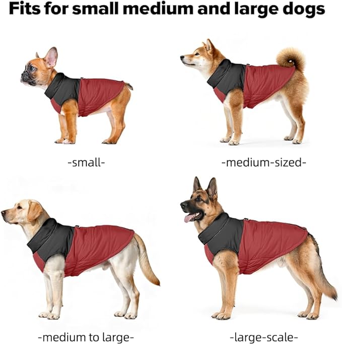 Dog Coat, Waterproof Dog Winter Jacket in Puppy Cold Weather Windproof Coats Reflective Pet Vest, Zip-Up Cold Weather Coats for Small Medium Dogs (Red and Black, L)