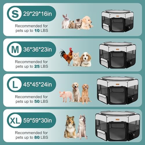 Akinerri Portable Dog Playpen, Foldable Pet Play Pen for Puppy Cat, Black