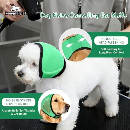 Dog Ear Cover for Noise Protection & Anxiety Relief, Adjustable No Shake Ear Wrap for Firework, Hematoma, Bathing, Swim, Grooming and Force Drying (Green, L(Head Size:18"-24"))