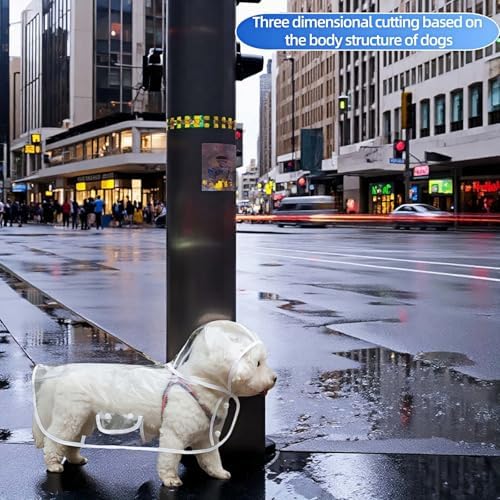 Clear Dog Rain Poncho for Small Medium Dogs,Heavy Waterproof Raincoat with Hidden Leash Hole&Adjustable Snaps,Pet Hooded Cape for Bichon Poodle (20-27lbs) (Transparent, 3X-Large)