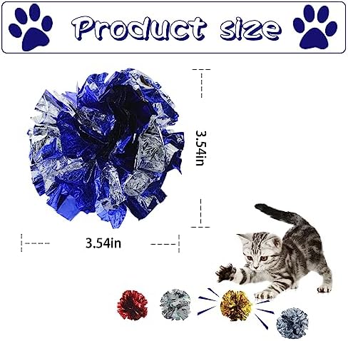 Andiker 3.54inch Mylar Cat Crinkle Balls, 4pcs Colorful and Sparkling Crinkle Ball Lightweight Easy to Carry Cat Ball Toy Interactive Cat Toys for Indoor Cats to Kill Time and Keep Fit (Mixing Color)