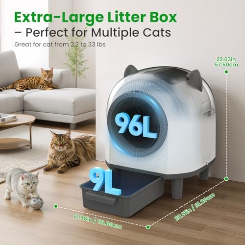 OROLEY Self Cleaning Litter Box, Automatic Litter Box,Odor Control Robot, Cat Ears Design,APP Real-Time Monitor, Cat Litter-Boxs for Multiple Cats,Infrared Safety Sensor, with 1 Trash Bag,White