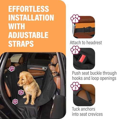 Active Pets XL Waterproof Hammock Large Car Seat Cover, Fits SUVs Trucks Big Sedans, Secure Convertible Travel Bed Protects Backseat Cargo from Dog Puppy Pet Water Food Drool Urine, Black Orange Trim