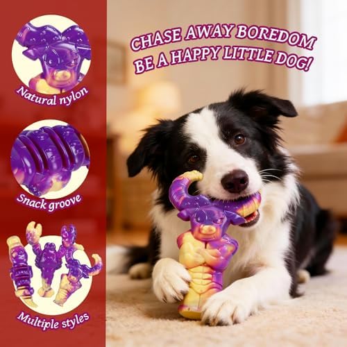 Indestructible Dog Toys for Aggressive Chewers, Tough Dog Toys for Large Dogs, Durable Dog Chew Toys to Keep Them Busy, Interactive Aggressive Chew Toys for Medium Dogs, Beef Flavor (Cro+Lob)