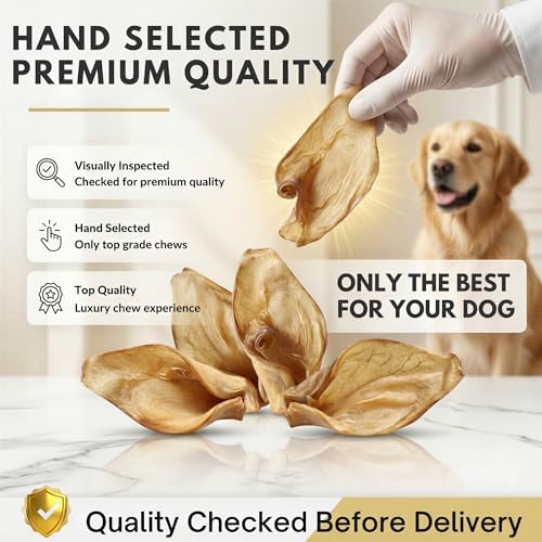 100% Natural Pet Treats 24 Pack Grass Fed Water Buffalo Ears for Dogs | High Protein Beef Cow Ears for Dogs Safe Rawhide Dog Treat Suitable for Small, Medium & Large Breeds Dogs Chews
