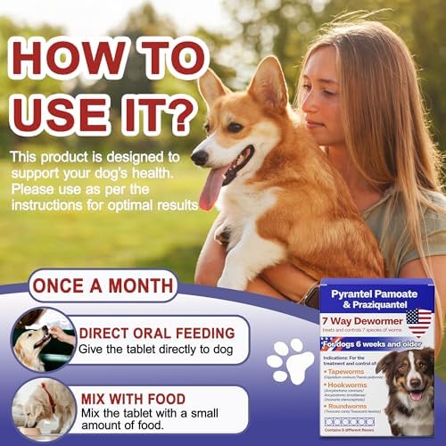 Dewormer for Dogs, Broad Spectrum for 7 Species of Worms, Pyrantel Pamoate & Praziquantel for Tapeworms, Hookworms, Roundworms & More