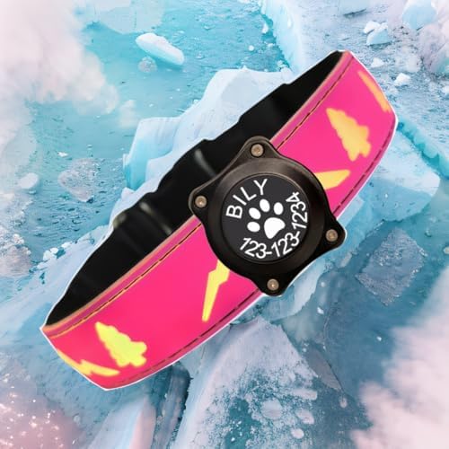 Customlized Name Flashing USB-C led Light up Dog Collar with airtag Holder, Subversive 3D Design Comfortable and Soft Material,Multicolored Lighting (Pink, M(11.8-15.7"))
