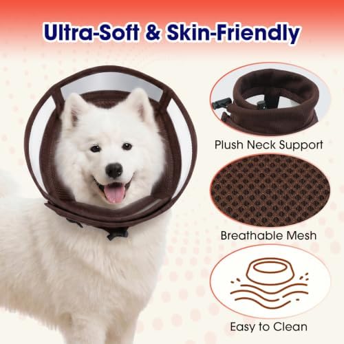 Soft Dog Recovery Cone Collar – Adjustable Transparent E-Collar Alternative for Large Dogs After Surgery | Anti-Lick, Soft Padded Neck, Comfortable Pet Recovery Cone for Eating & Sleeping, L