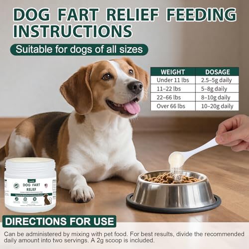 Dog Fart Remedy with 4B CFU Pediococcus Acidilactici Probiotics & Digestive Enzymes, Helps Reduce Smelly Gas & Bloating, Supports Dog Gut Health & Digestive Balance, Powder for Dogs – 5 oz