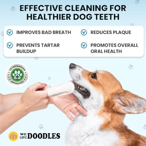 We Love Doodles Dog Teeth Cleaning Wipes & Dog Eye Wipes- Pet Dental Finger Wipes for Dogs, Freshens Breath Dog Dental Wipes, Pre-Soaked Pet Eye Wipes Pads, Safe Dog Eye Cleaner