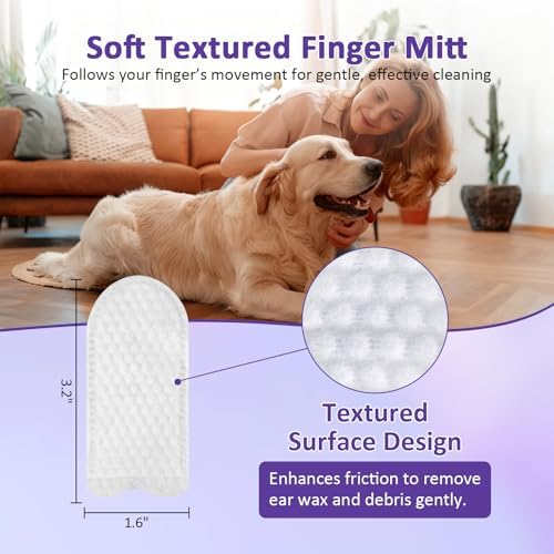 Ear Wipes for Dogs and Cats, Dog Ear Finger Wipes, Gentle Ear Cleaner for Wax, Dirt & Odor, Relieves Discomfort & Soothes Ears, Non-Irritating, 50 Count