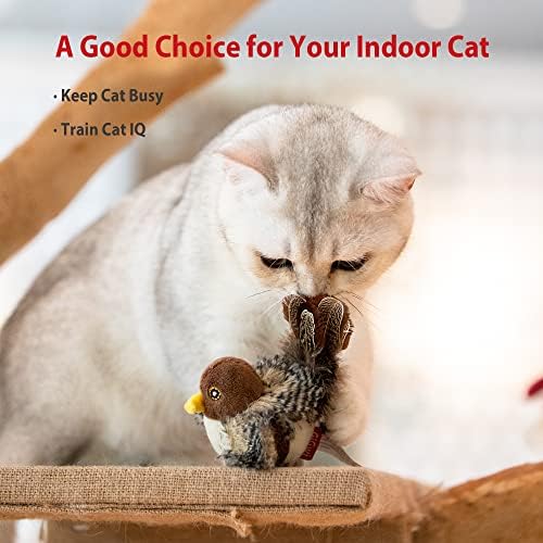 Gigwi Interactive Toy Set for Indoor Cats - 3PCS Plush Pack Including Squeaky Feather, Mouse Hunt, Chase Bird, and Chirping Cricket Toys
