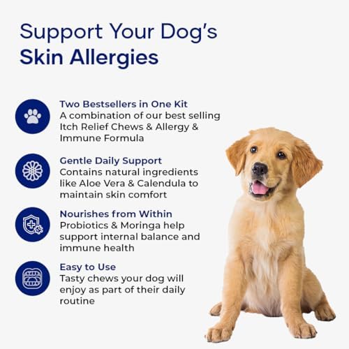 Itch & Allergy Combo for Dogs | Itch Relief Chews + Immune Support | Borage Oil, Vitamin E, Krill Oil | Seasonal Allergy Dog Supplement