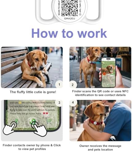 QR Code Dog Tag with NFC, Personalized Pet Tag, Silent Silicone Dog ID Tag, Modifiable Pet Online Profile, Multiple Emergency Contact, Scan QR Code Send GPS Location Email (Small, White)
