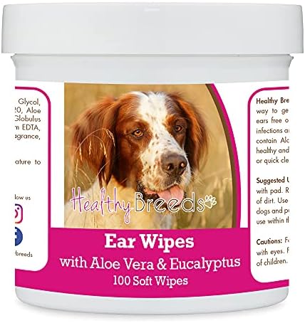 Healthy Breeds Irish Red and White Setter Ear Cleaning Wipes with Aloe & Eucalyptus for Dogs 100 Count