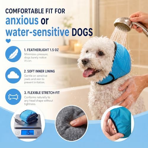 Dog Ear Covers for Bath: Waterproof Ear Wraps Keep Water Out During Bath Time - Reduce Ear Infection Risk By 97% - Anti-Slip Fit for Small Breeds Dachshund/Westie/Shiba Inu