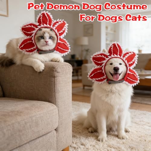 Pet Demon Dog Costume Funny Carnivorous Plant Dog Adjustable Hat Costume with Soft Material Flower Accents (Small)