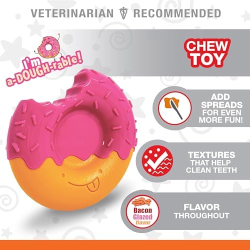 Nylabone Donut Power Chew Toy for Dogs, Dog Toys for Aggressive Chewers, Bacon Glazed Flavor, Large Dogs - Up to 50 lbs, 1 Count