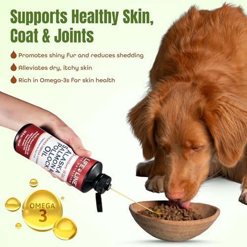 Life Line Pet Nutrition Wild Alaska Salmon & Pollock Oil - Omega 3 Supplement for Dogs and Cats in All Life Stages, 26 Fl Oz