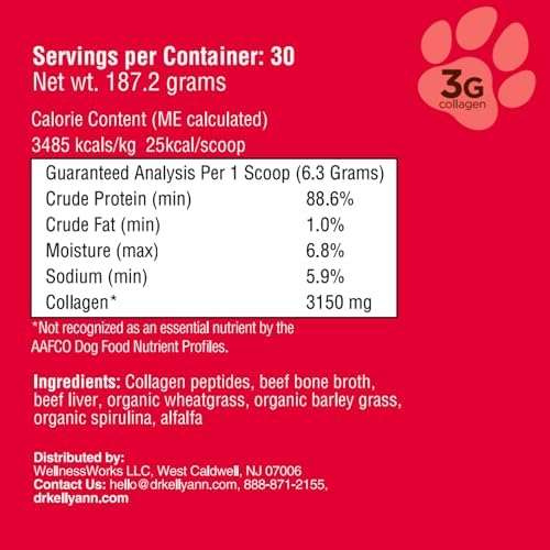 Dr. Kellyann Bone Broth Meal Topper for Dogs | Grass-Fed Beef Recipe | 3g Collagen | Supports Healthy Digestion & Joints | Shiny Coat | Grain Free | 6.60 oz