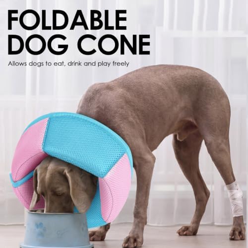 AOFITEE Dog Cone Adjustable Soft Cone for Dog to Stop Licking, BluePink S