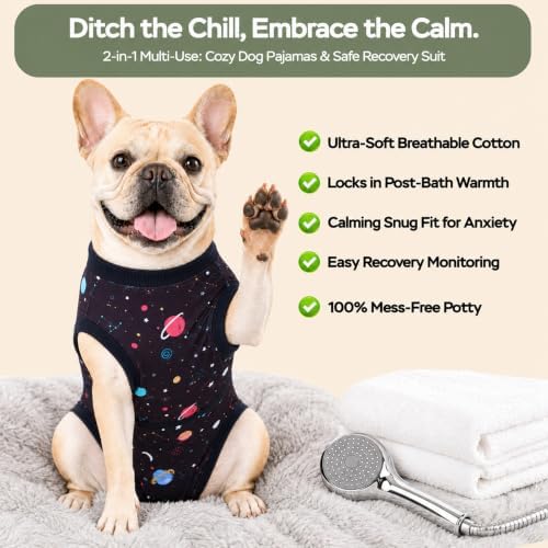 PetWarm Dog Surgical Recovery Suit, Dog Recovery Suit, Galaxy, Black, XS