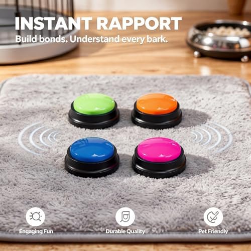 4 Pcs Pet Response Buzzers, Dog Talking Buttons for Communication, Recordable Voice Command, 3.1 in Pet Sound Button Box for Dog Training