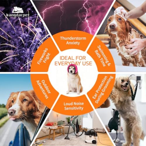 Upgraded Dog Ear Muffs for Noise Protection & Anxiety Relief, Adjustable No Shake Ear Wrap for Firework, Hematoma, Bathing, Swim, Grooming and Force Drying (Fuchsia, S(Head Size:10"-15"))