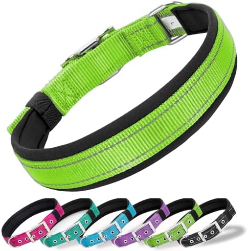 Reflective Dog Collar for Large Dogs Wide Padding 6 Holes Adjusta