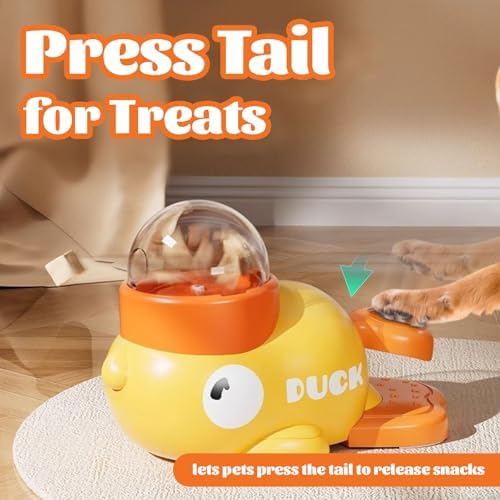 Interactive Duck Dog Treat Dispenser Toy – Slow Feeder Puzzle for Dogs with Bonus Chew Rope Toy, Tail Press Food Dispenser, Fun Training & Enrichment Feeder, Easy to Clean (White)