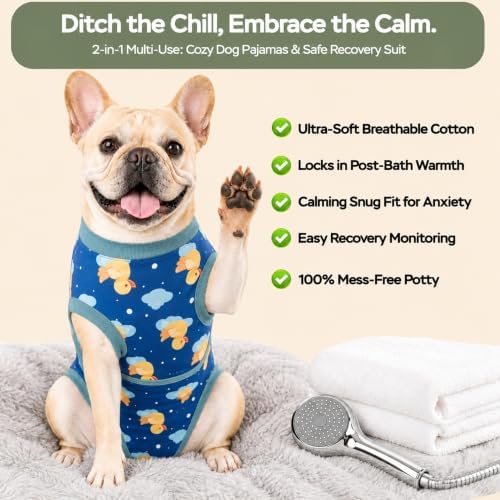 PetWarm Dog Surgery Recovery Suit, Recovery Suit for Dogs, Duck, Green, S