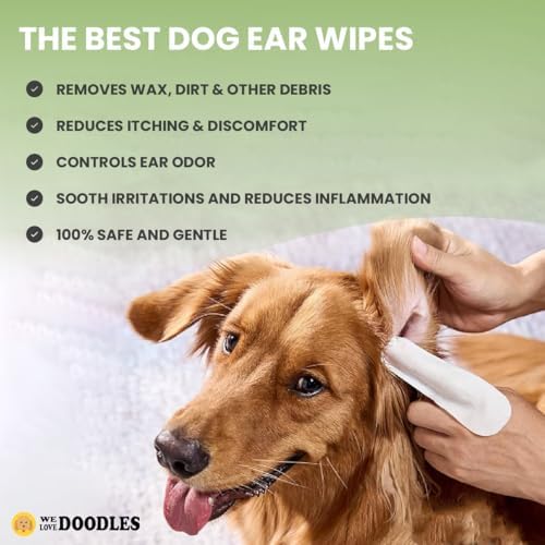 We Love Doodles Dog Ear Cleaner Finger Wipes & Dog Face Comb - Dog Ear Cleaner, Presoaked Dog Ear Wipes, Dog Ear Cleaning Solution, Flea Comb for Dogs, Fine Tooth Tear Stain Remover, Grooming Comb