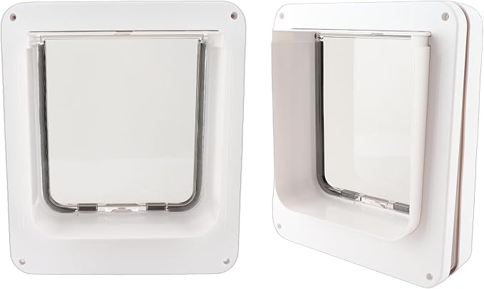 TOPINCN Smart Cat Flap Collar Activated Cat Door Electronic Pet Door Automatic Sensing 2 Way Entry Safety Guard White Plastic for Indoor Outdoor Pets