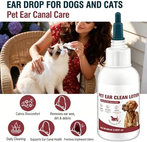 Gentle Dog Ear Cleaner – Natural Ear Rinse for Dogs & Cats, Routine Ear Wash for Wax Build-Up, Dirt & Odor, with Dropper (2.02 fl oz)