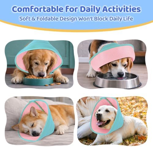 Soft Dog Cone Collar to Stop Licking After Surgery, Pink Green, L