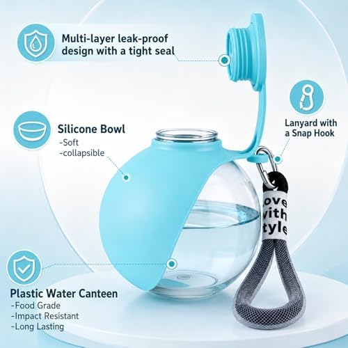 2 in 1 Portable Dog Water Bottle Tumbler, 10oz Stainless Steel (Blue)