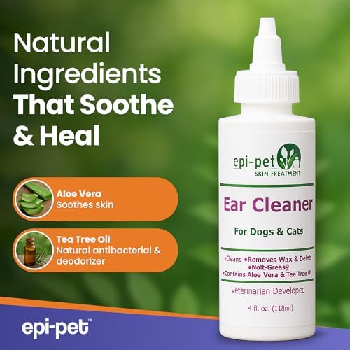 Epi-Pet Ear Cleaner for Dogs & Cats – Vet-Approved Ear Wash for Itchy, Smelly, Dirty Ears – Gentle, Alcohol-Free Formula – Removes Wax, Debris & Odor – Daily Ear Care for Pets – 4 oz
