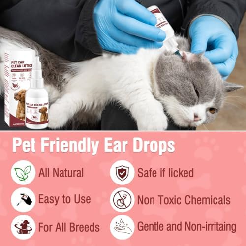 Pet Ear Cleaner Drops - Gentle Ear Wash Solution for Dogs & Cats, Remove Wax & Debris, Eliminate Ear Odor, Safe for Daily Ear Cleaning