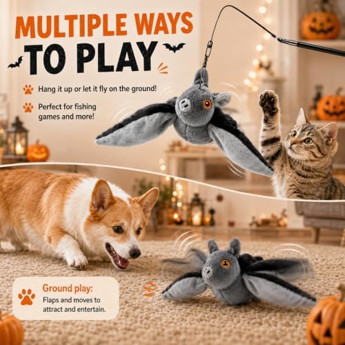 Flying Bat Toy for Dogs & Cats, Flapping Wings Interactive Pet Toy，Realistic Bat Flight, Authentic Chirping/Feather Sounds, Hanging and Ground Play 1pc