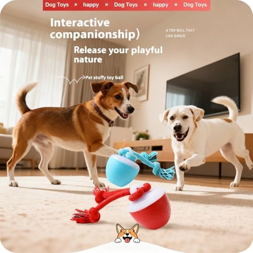 Interactive Dog Ball Toy with Birdsong & Rope, Automatic Moving Dog Toy